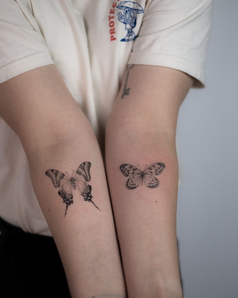 Dual Butterfly Forearm Tattoos butterfly tattoo designs tattoo