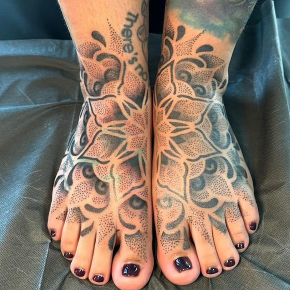 Minimalist Mountain And Sun Foot Tattoo