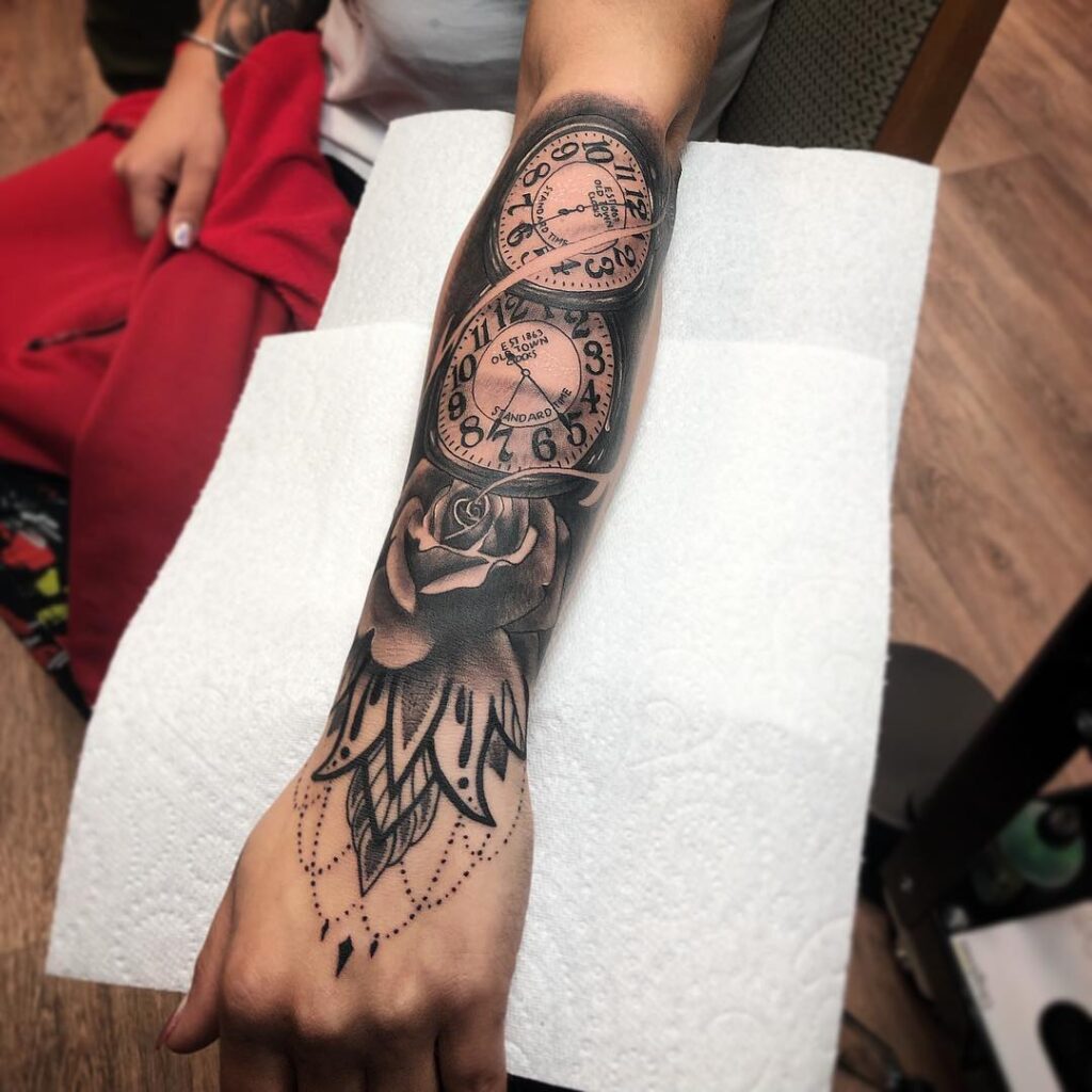 Crown and Pocket Watch Family Tribute Tattoo pocket watch tattoos tattoo