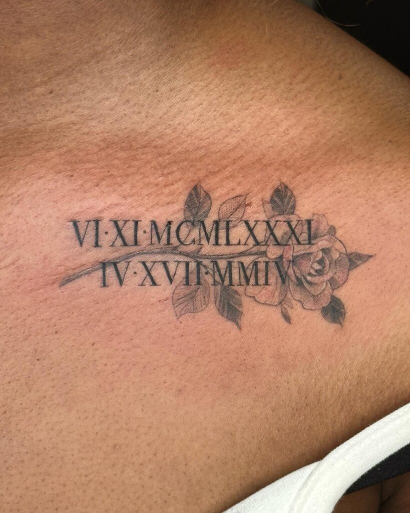 Vertical Roman Numerals with Name Tattoo roman numerals tattoos tattoo