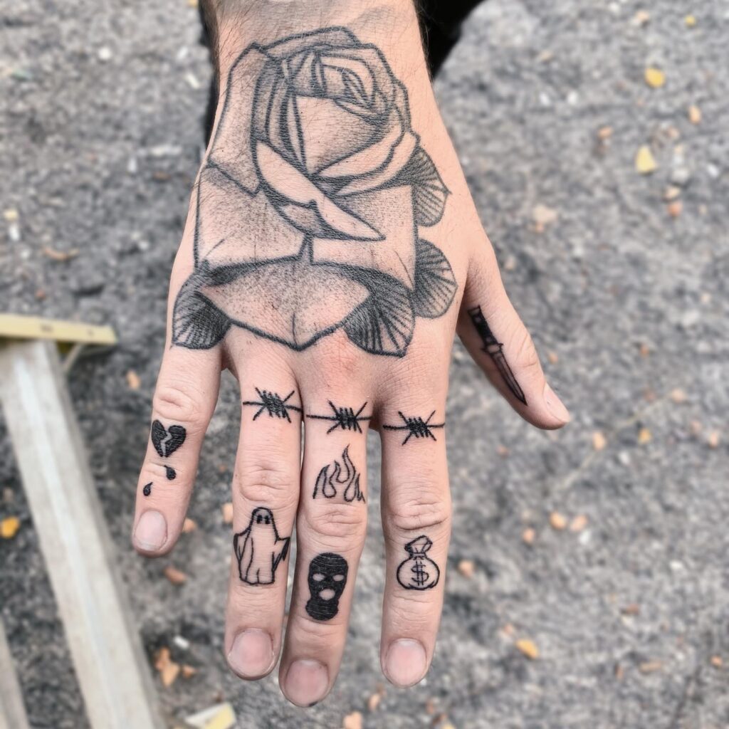 Gothic STAY CALM Knuckle Tattoos