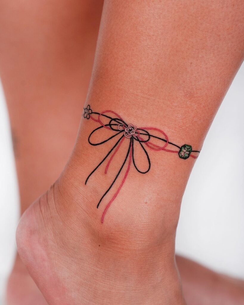 Lotus Anklet Tattoo With Elegant Chains
