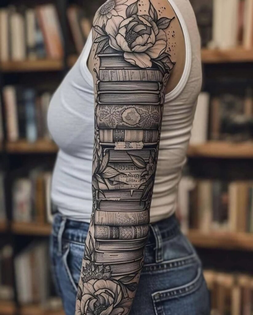 Woman With Library Silhouette Tattoo