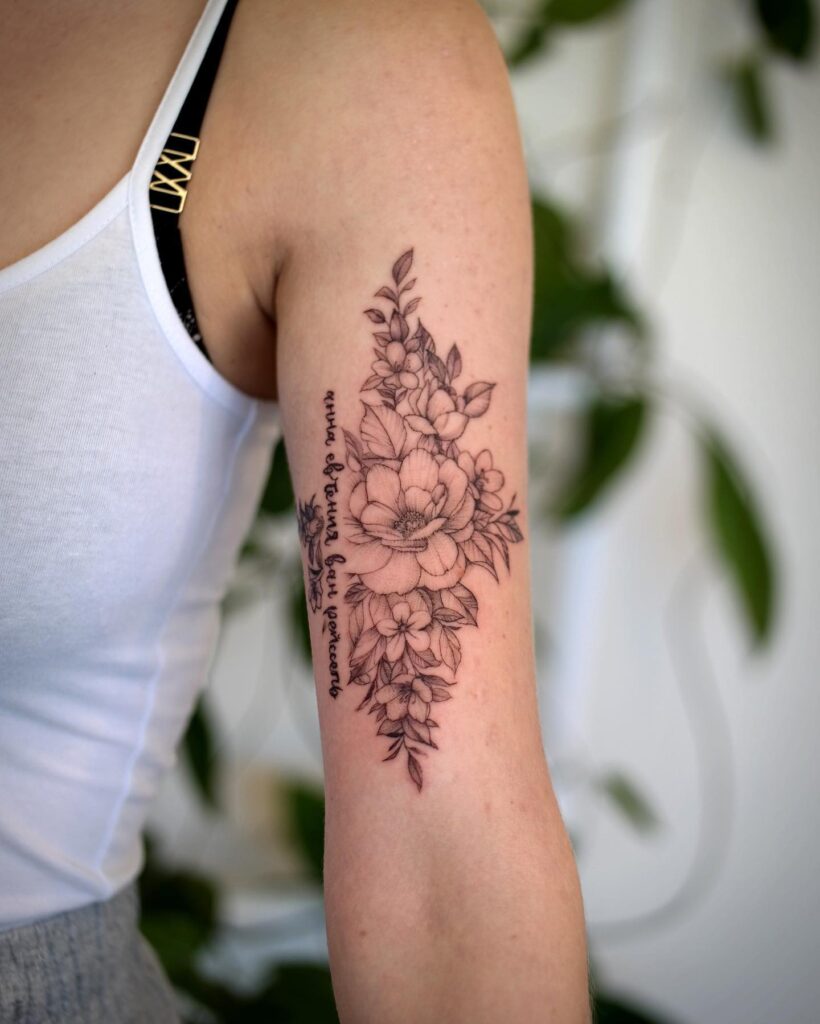 Owl Perched Beneath A Crescent Moon Upper Arm Tattoo