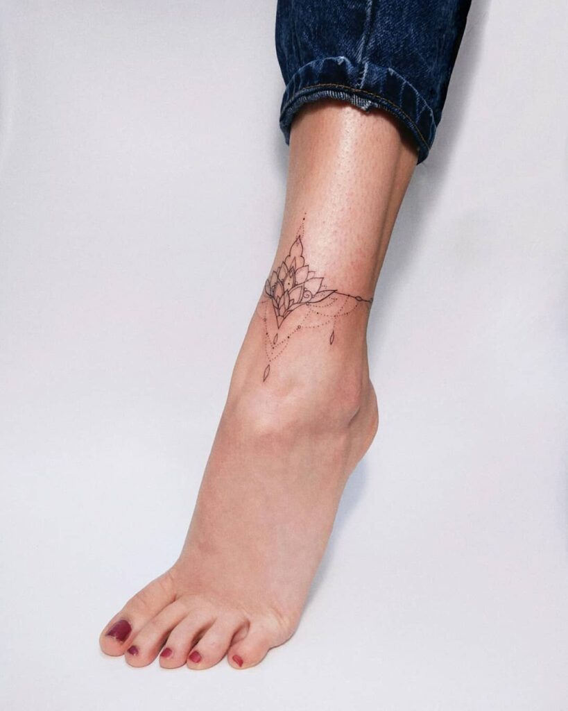 Lotus-Inspired Mandala Anklet Tattoo