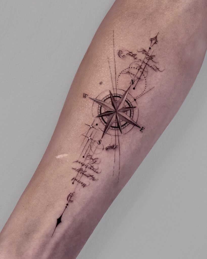 Elegant Script Compass Tattoo timeless compass tattoo designs tattoo