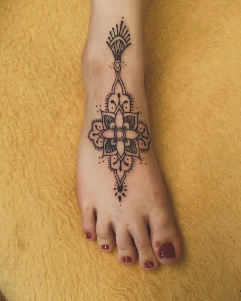 Walk By Faith Script Tattoo With Cross On Foot