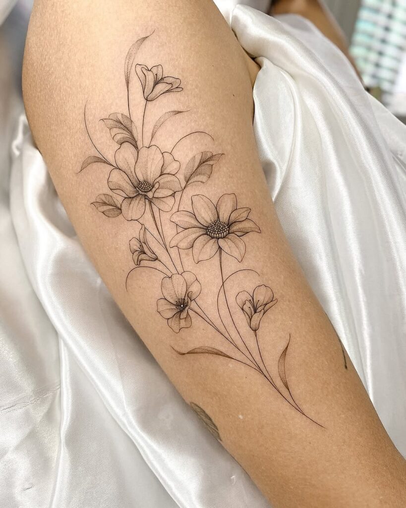 Elegant Wildflower Thigh Tattoo fine line tattoos for women tattoo
