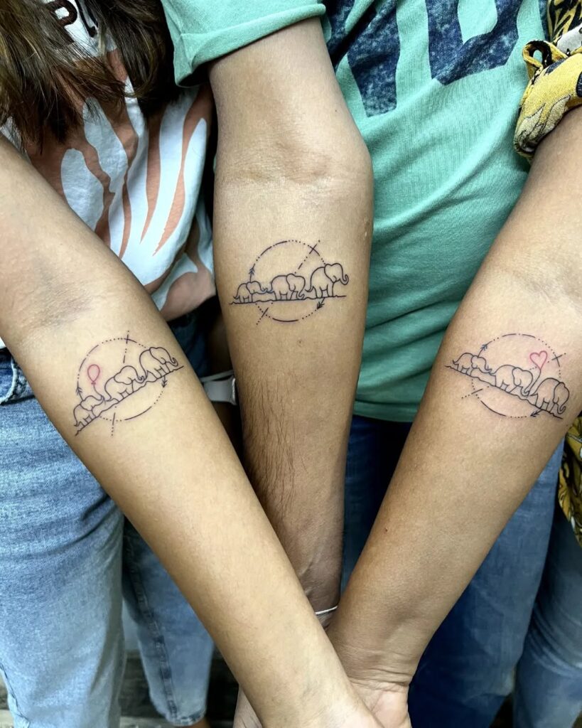 Elephant Herd Following in Harmony matching family tattoo