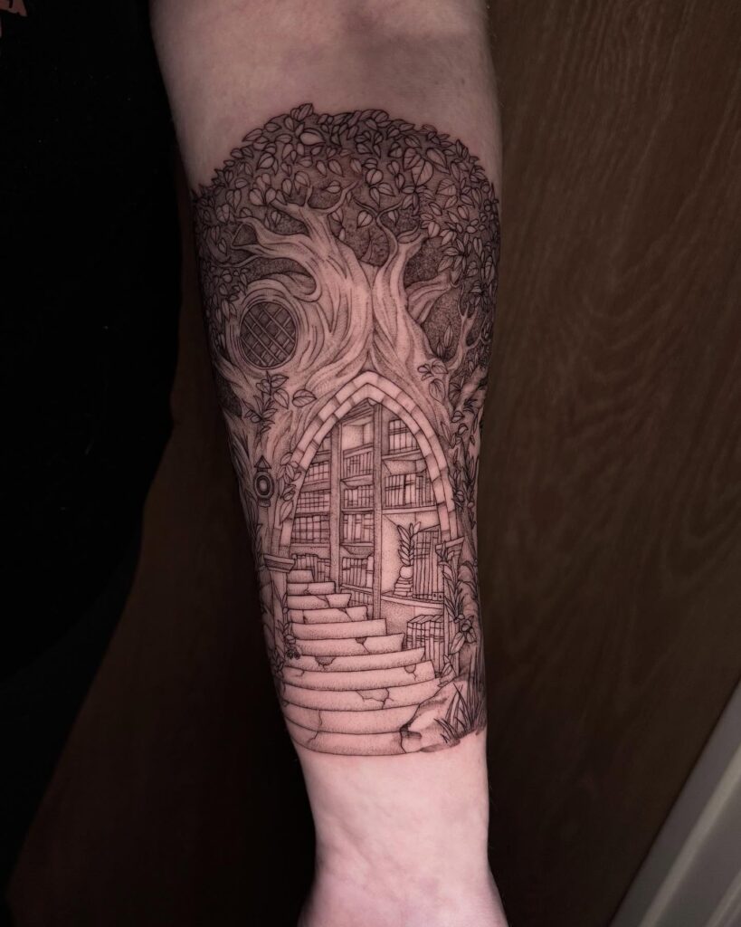 Cozy Mothman Library Tattoo