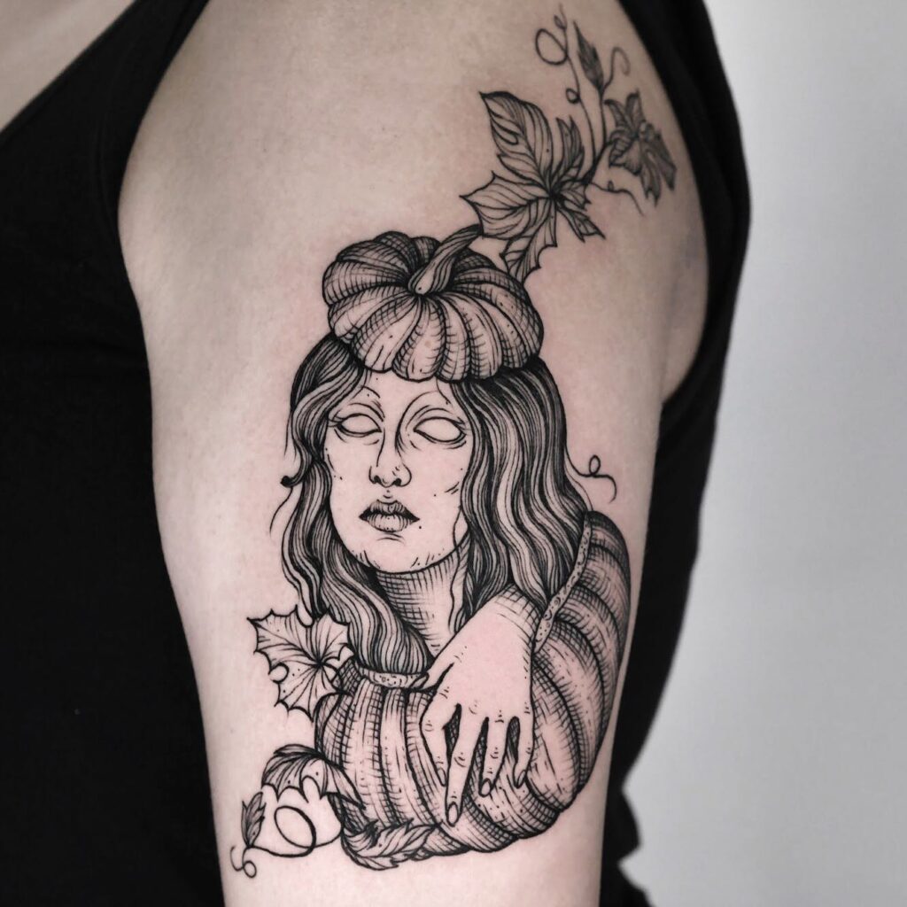 Black Cat And Pumpkin Tattoo
