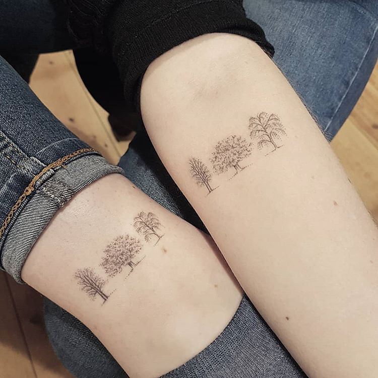 Evergreen Treeline Horizon matching sibling tattoo