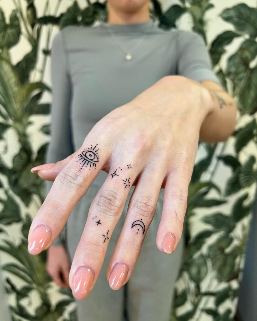 Minimal Celestial And Letter Finger Tattoos