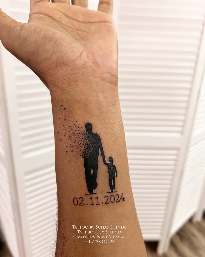 Fading Silhouette Father and Child Memorial Tattoo dad memorial tattoos tattoo