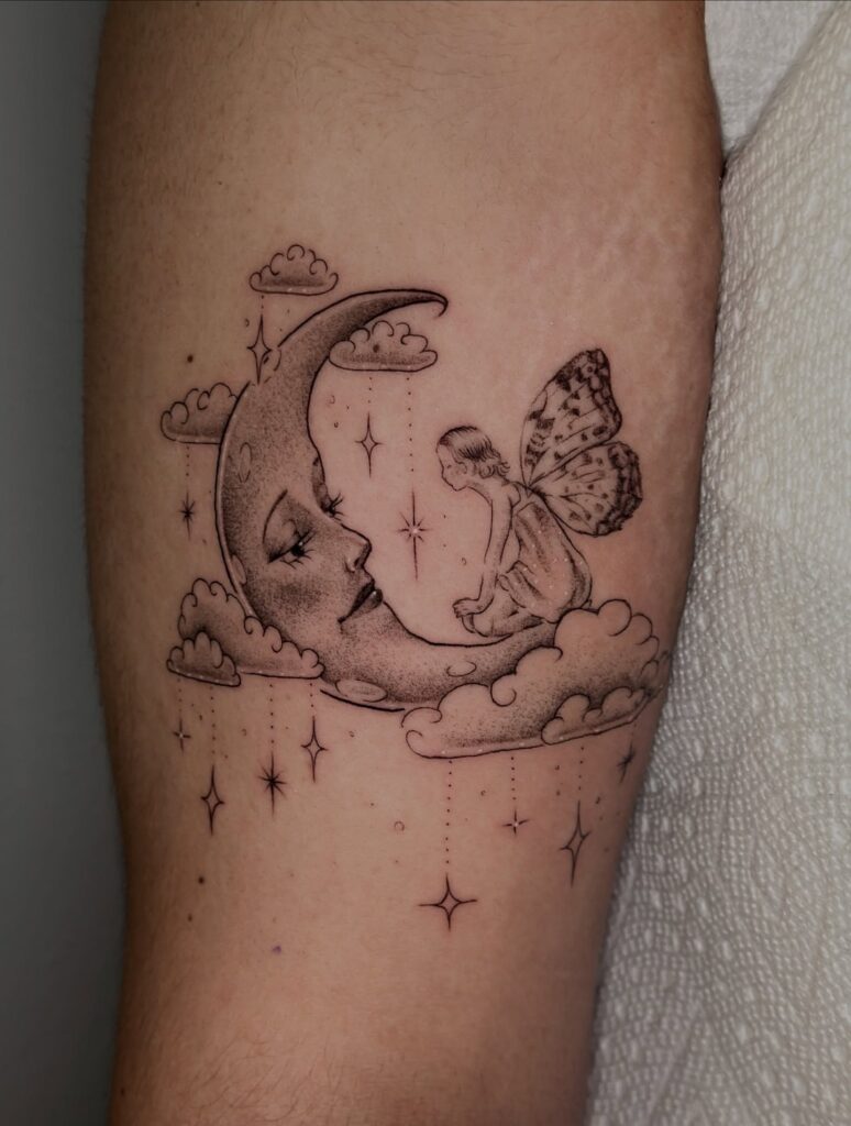 Dual Snake And Crescent Moon Back Tattoo