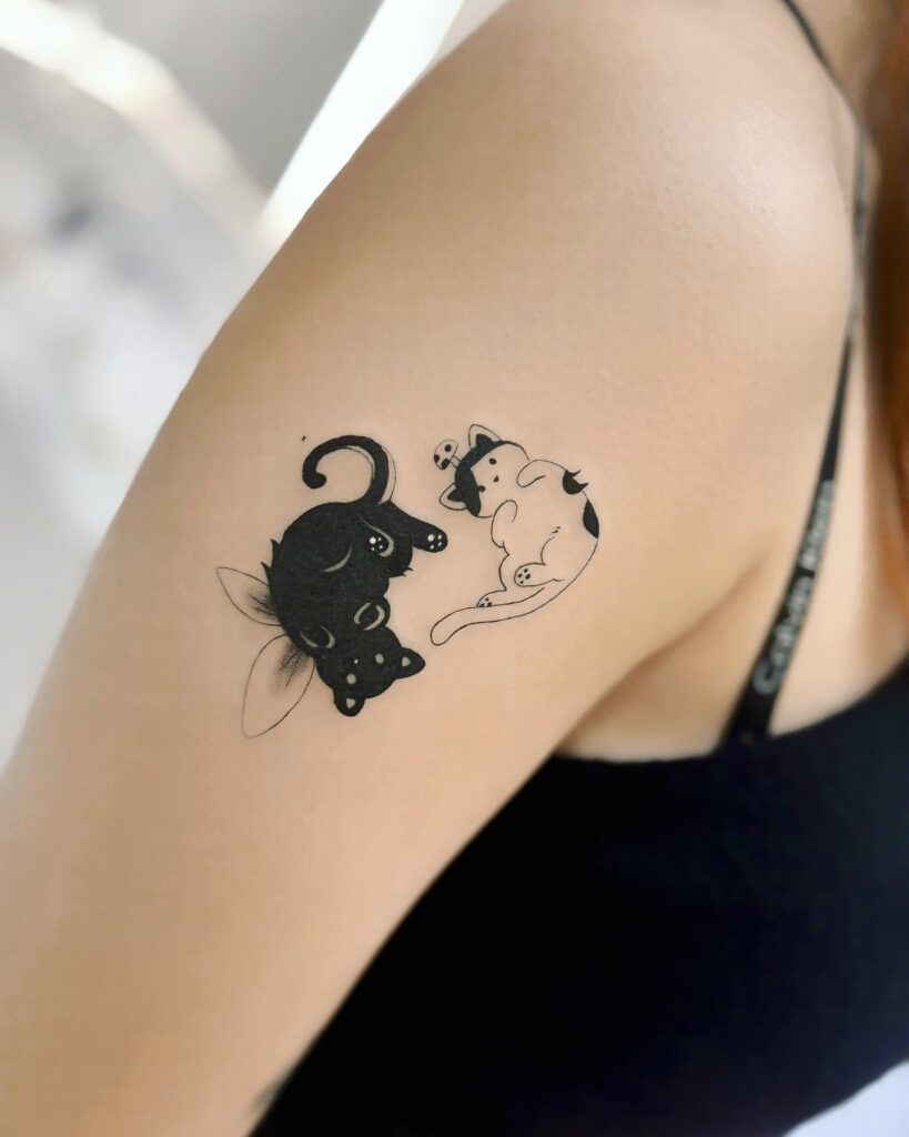 Fairy Cat and Mushroom Cat Tattoo small cat tattoos tattoo