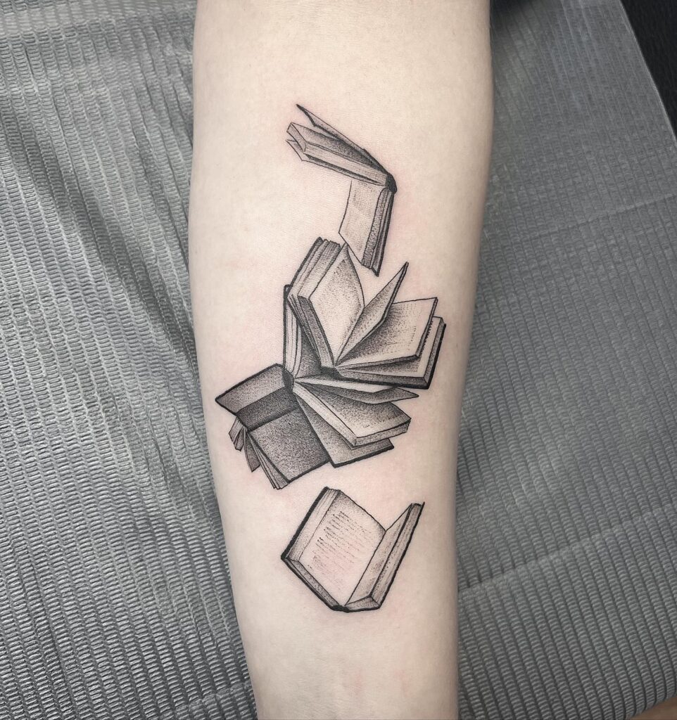 Open Book with Butterflies and Flowers Tattoo book lover tattoos tattoo
