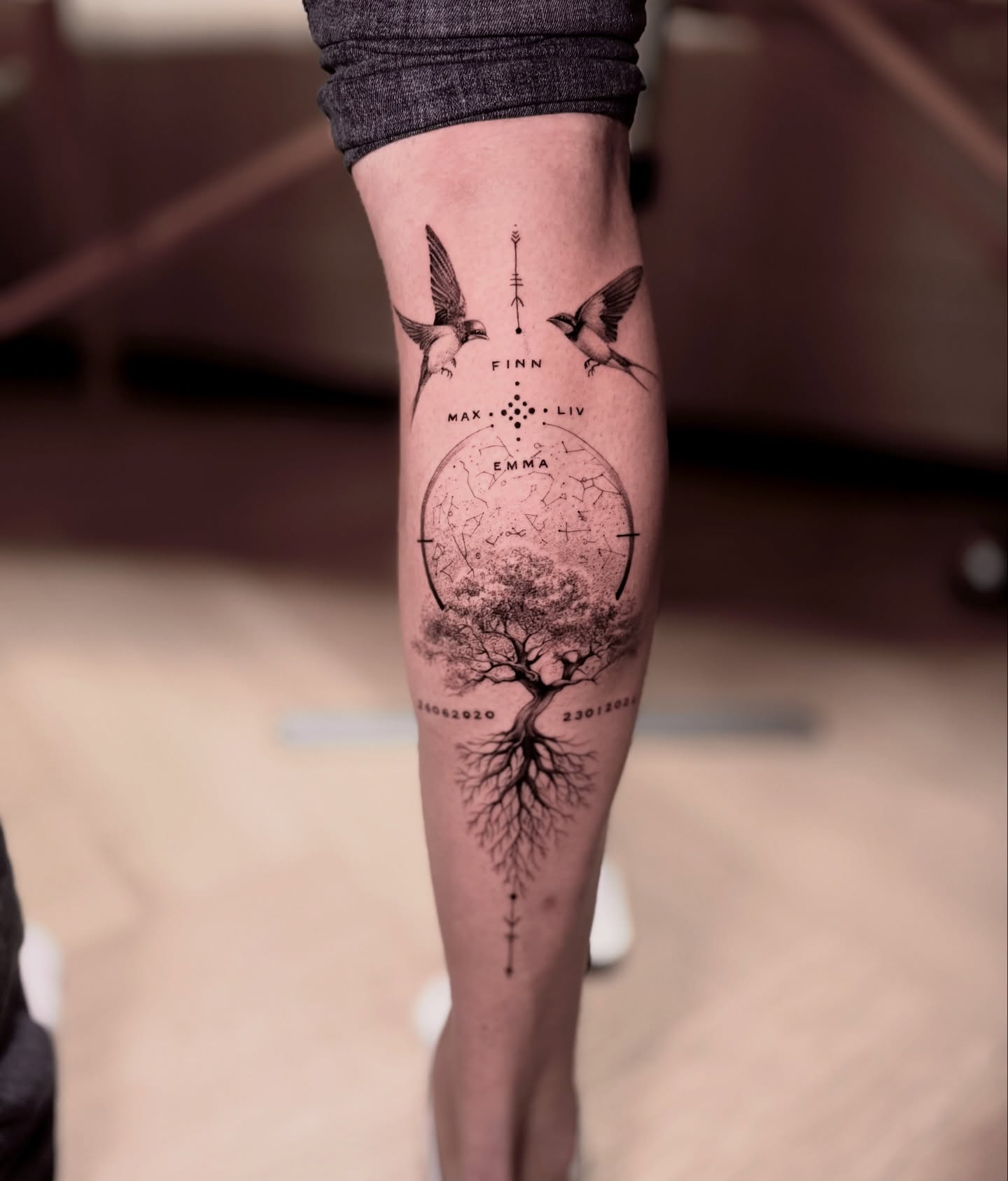 Family Names Tree and Birds Tattoo family tattoos for men tattoo