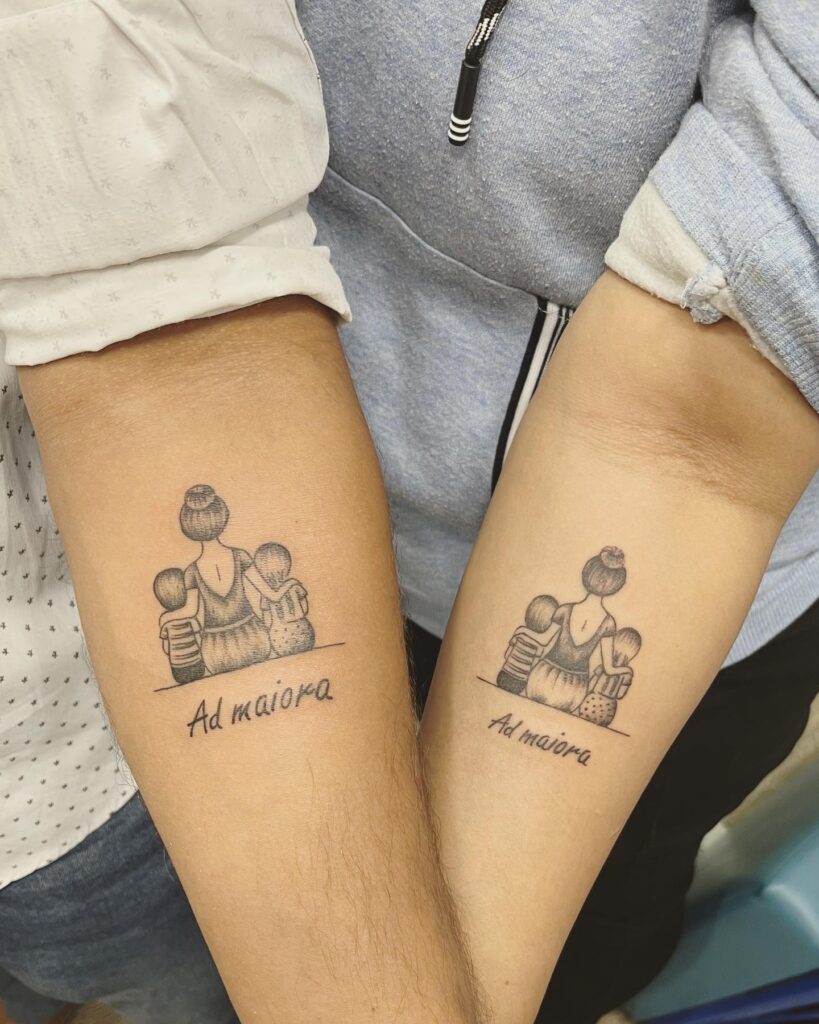 Family Portrait Silhouette with Latin Motto matching sibling tattoo