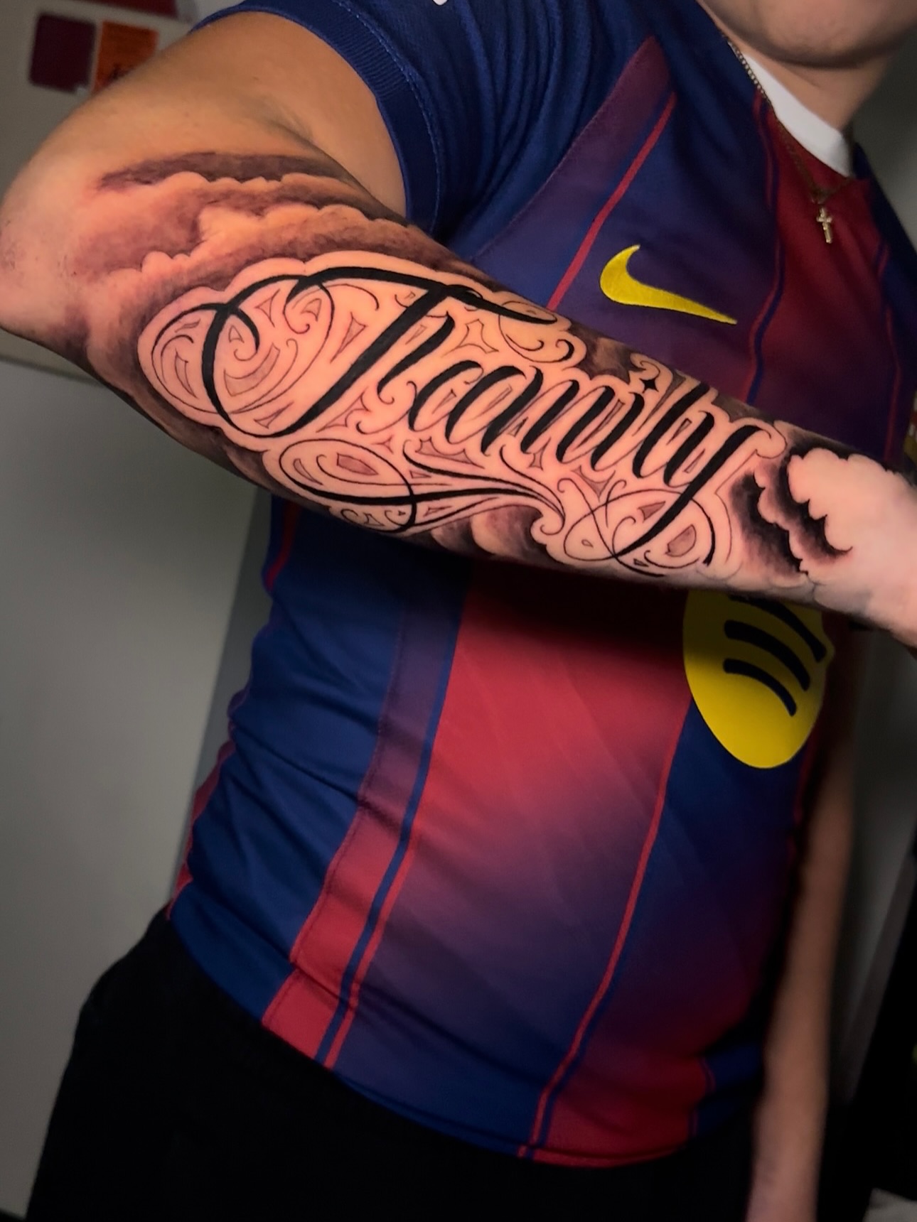 Family Script Cloud Forearm Tattoo family tattoos for men tattoo