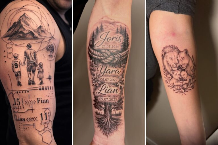 Aesthetic family tattoos and delicate ink ideas collage