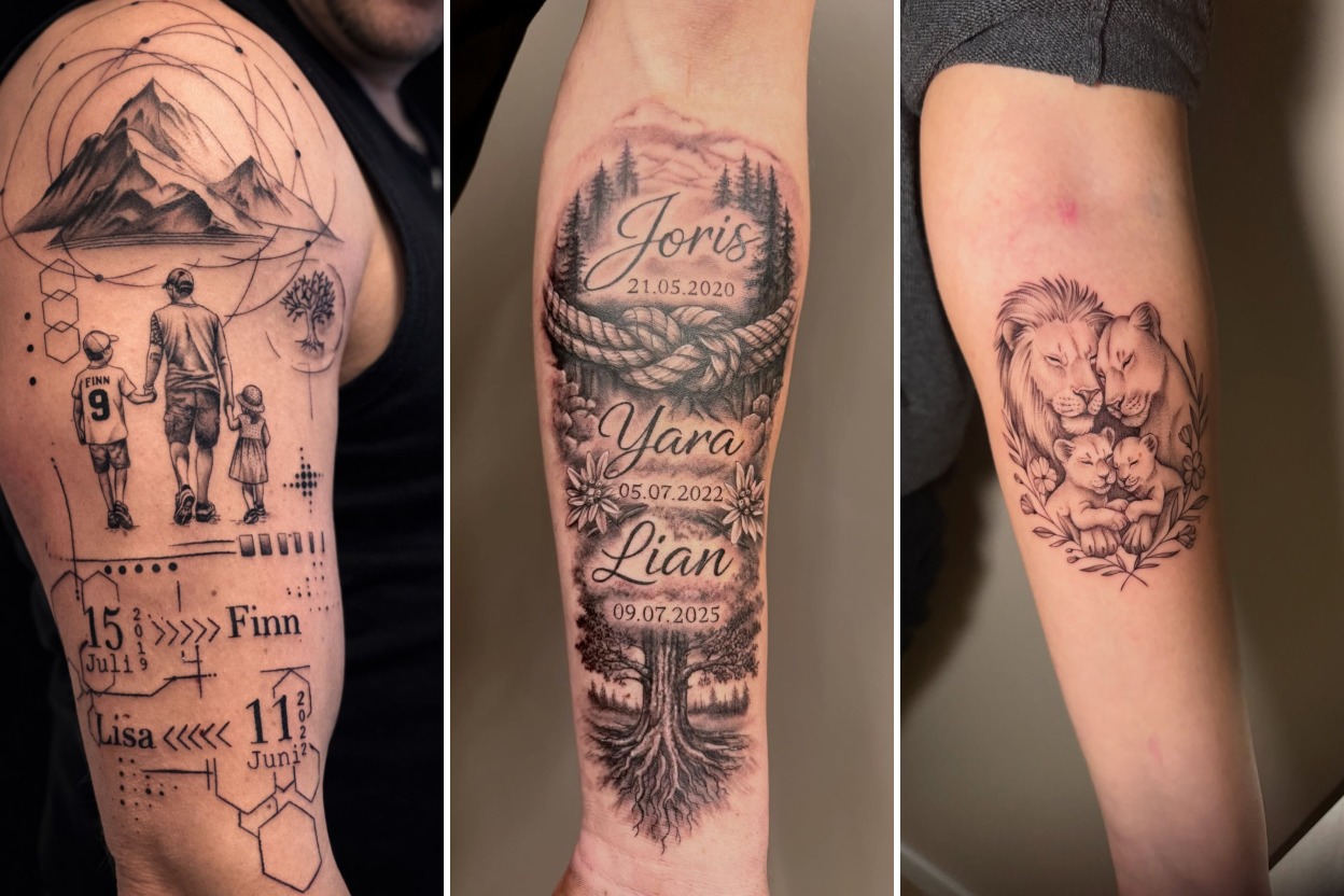 Aesthetic family tattoos and delicate ink ideas collage