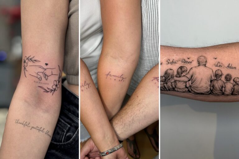 Aesthetic family tattoos and delicate ink ideas collage