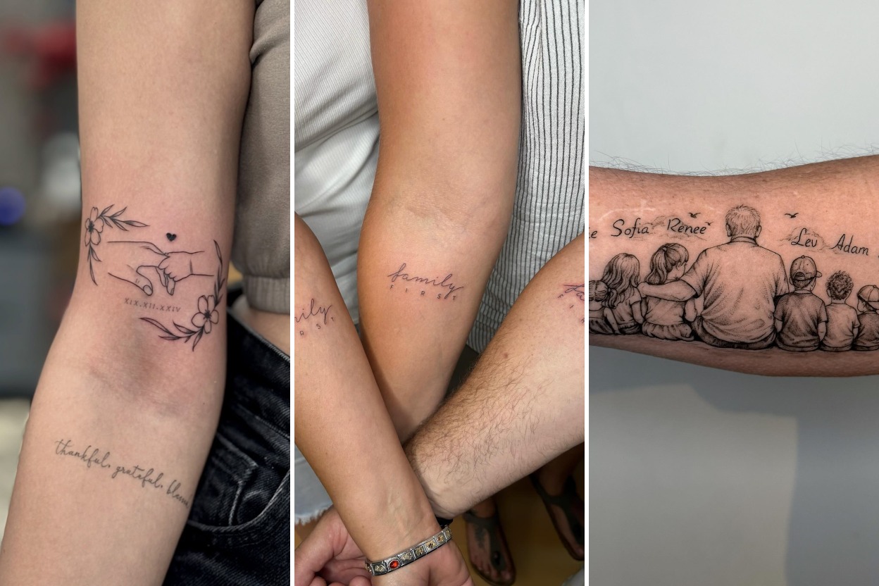 Aesthetic family tattoos and delicate ink ideas collage