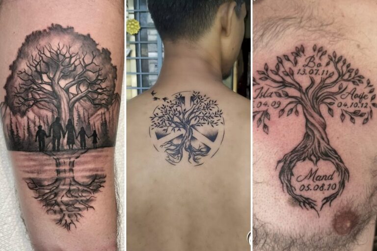 Aesthetic family tree tattoos and delicate ink ideas collage