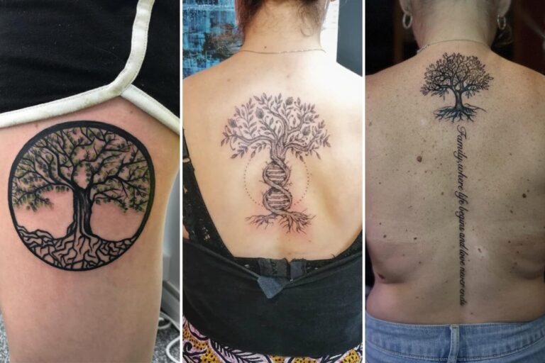Aesthetic family tree tattoos and delicate ink ideas collage