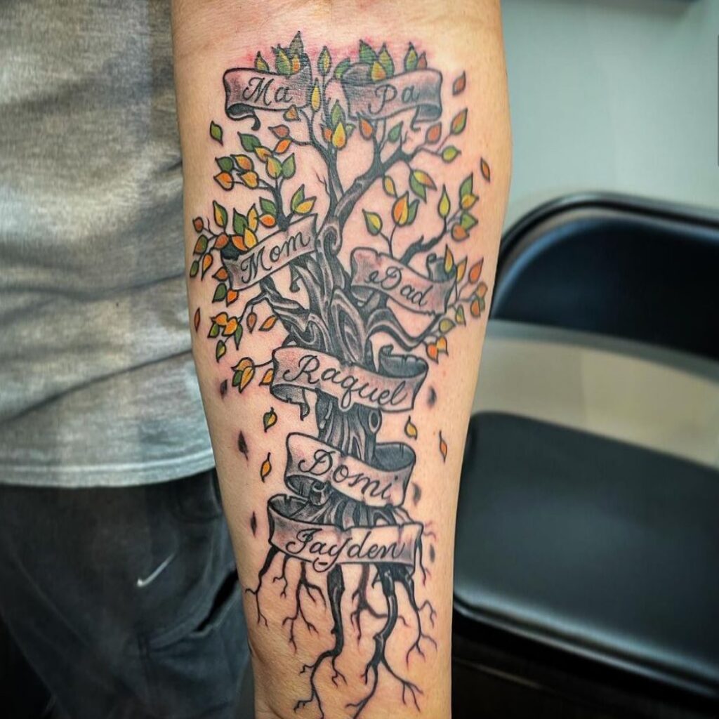 Family Tree with Vibrant Leaves Tattoo family tree tattoos tattoo