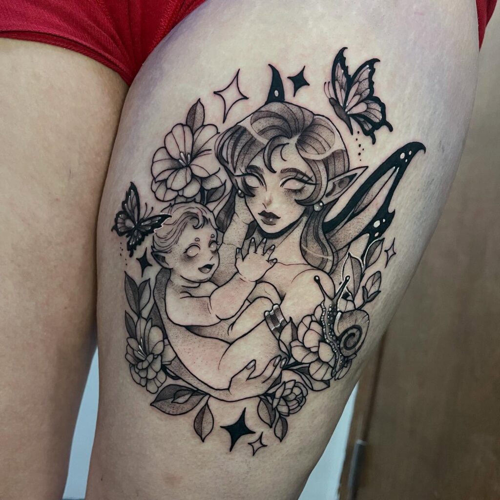 Fantasy Fairy Mother and Child Tattoo mommy tattoo ideas tattoo