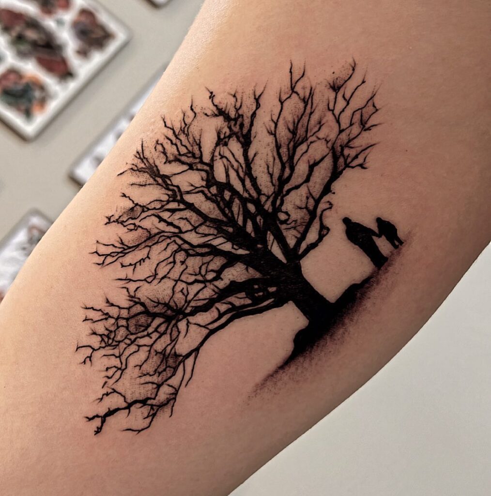 Father and Child Under the Tree of Life Tattoo dad tattoo ideas tattoo