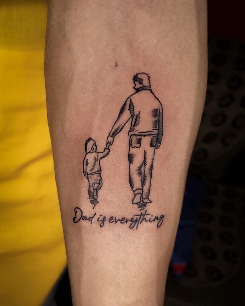 Father and Child Walking Tattoo dad tattoo ideas tattoo