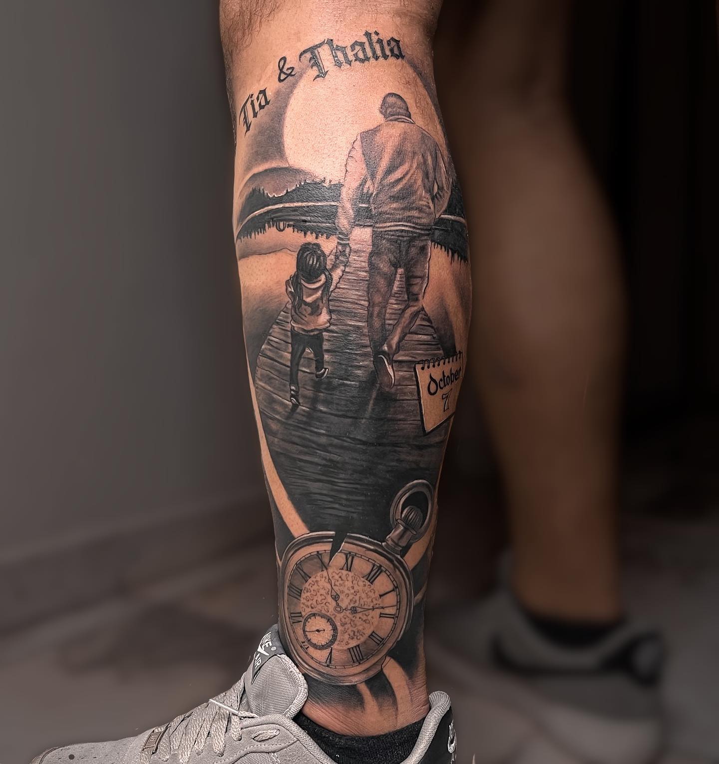 Minimalist Father and Daughter Walking Tattoo father daughter tattoos ideas tattoo