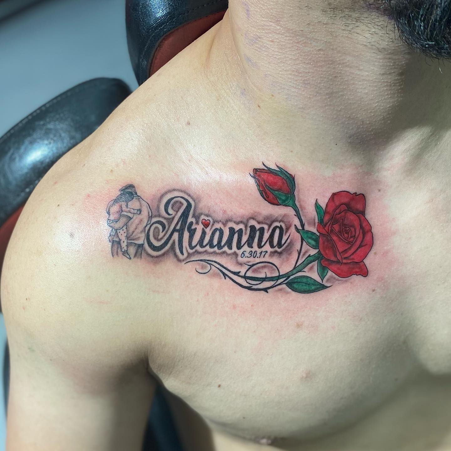 Father and Daughter Name and Rose Tattoo father daughter tattoos ideas tattoo