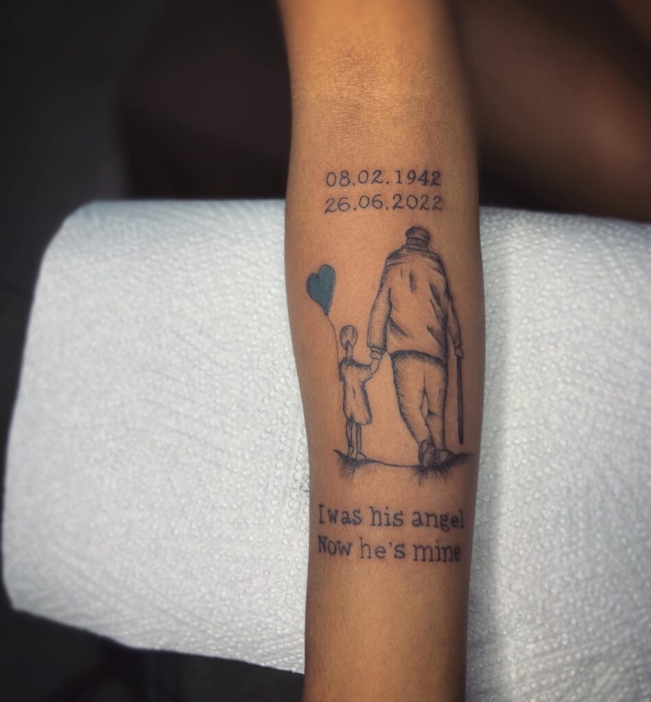 Father and Daughter Walking Memorial Tattoo with Quote dad memorial tattoos tattoo