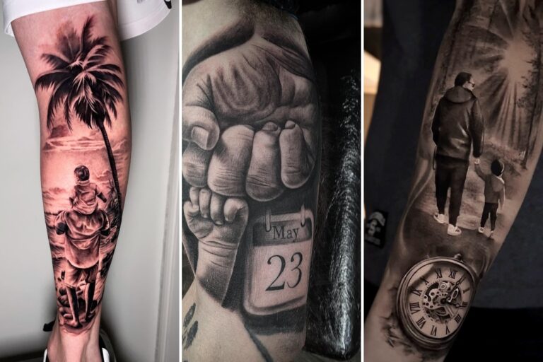 Aesthetic father and son tattoos and delicate ink ideas collage