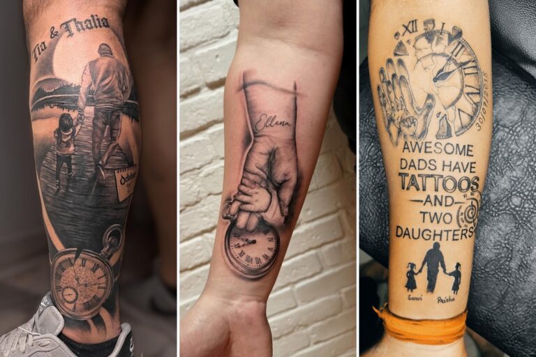 Aesthetic father daughter tattoos ideas and delicate ink ideas collage