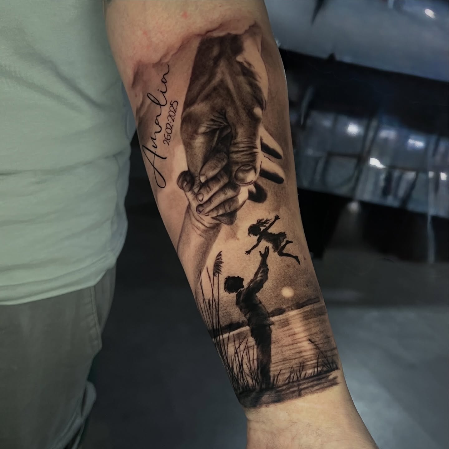 Father Lifting Child Memory Tattoo family tattoos for men tattoo