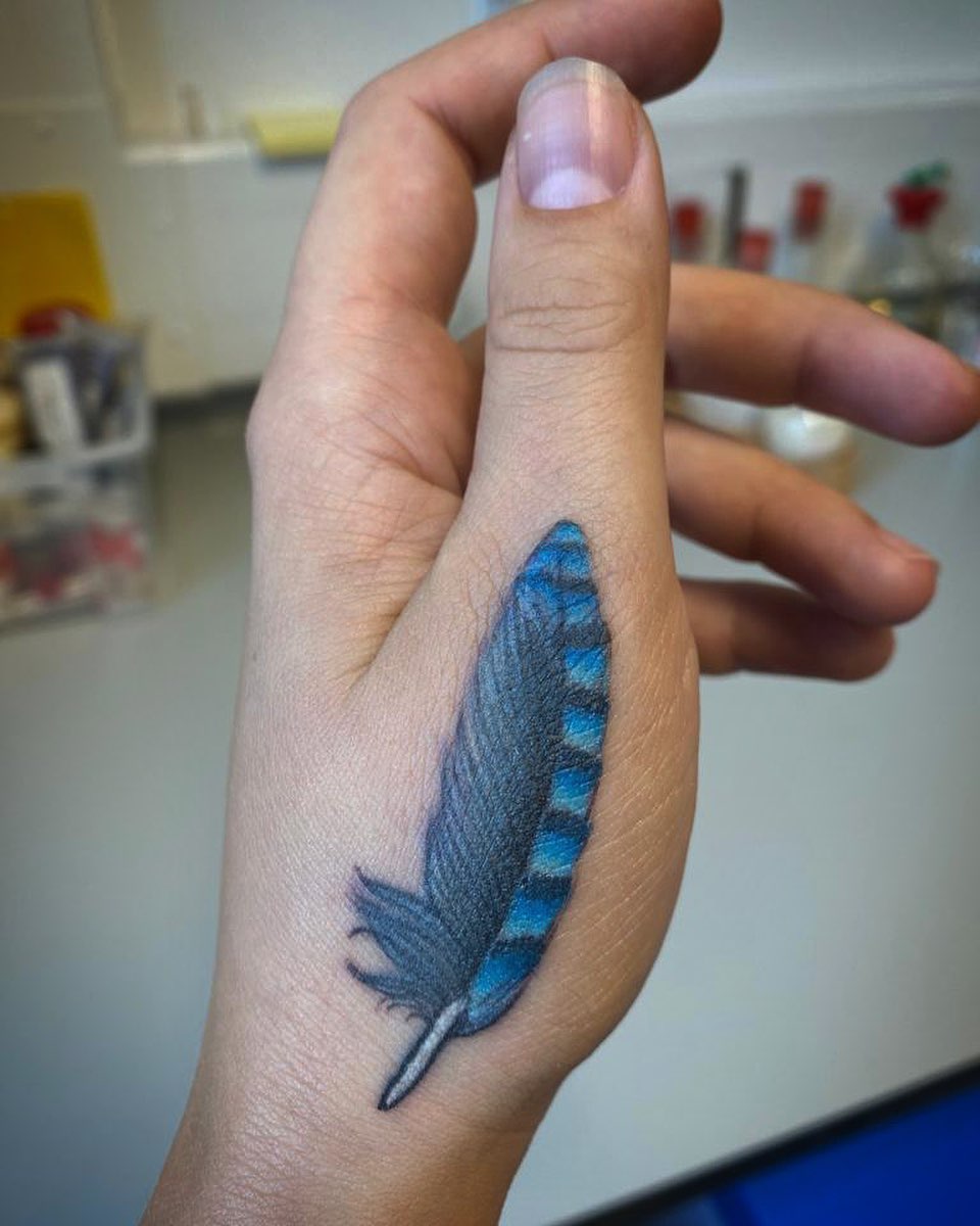 Blue Jay Feather Tattoo
