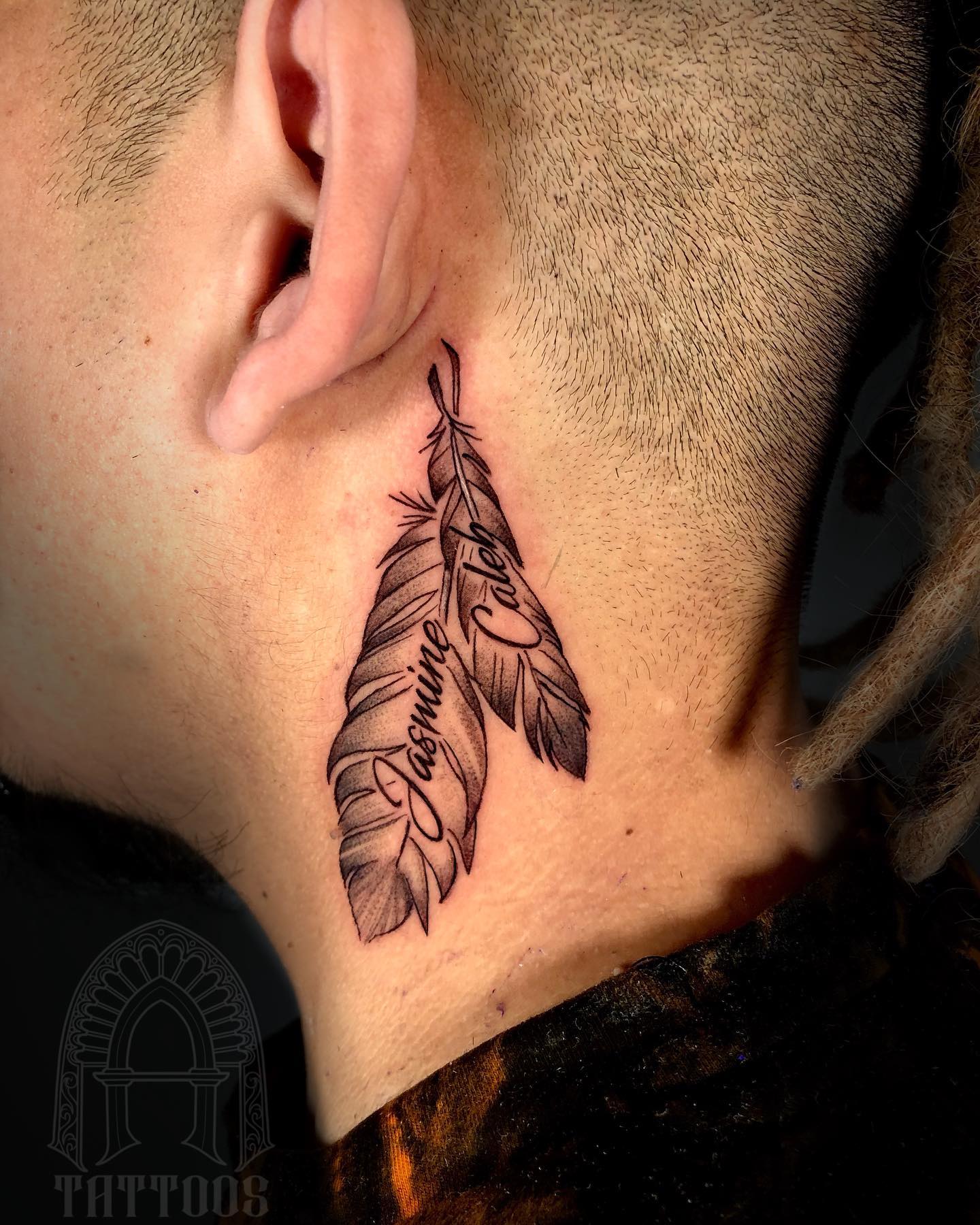 Cousins Name Feather Tattoo