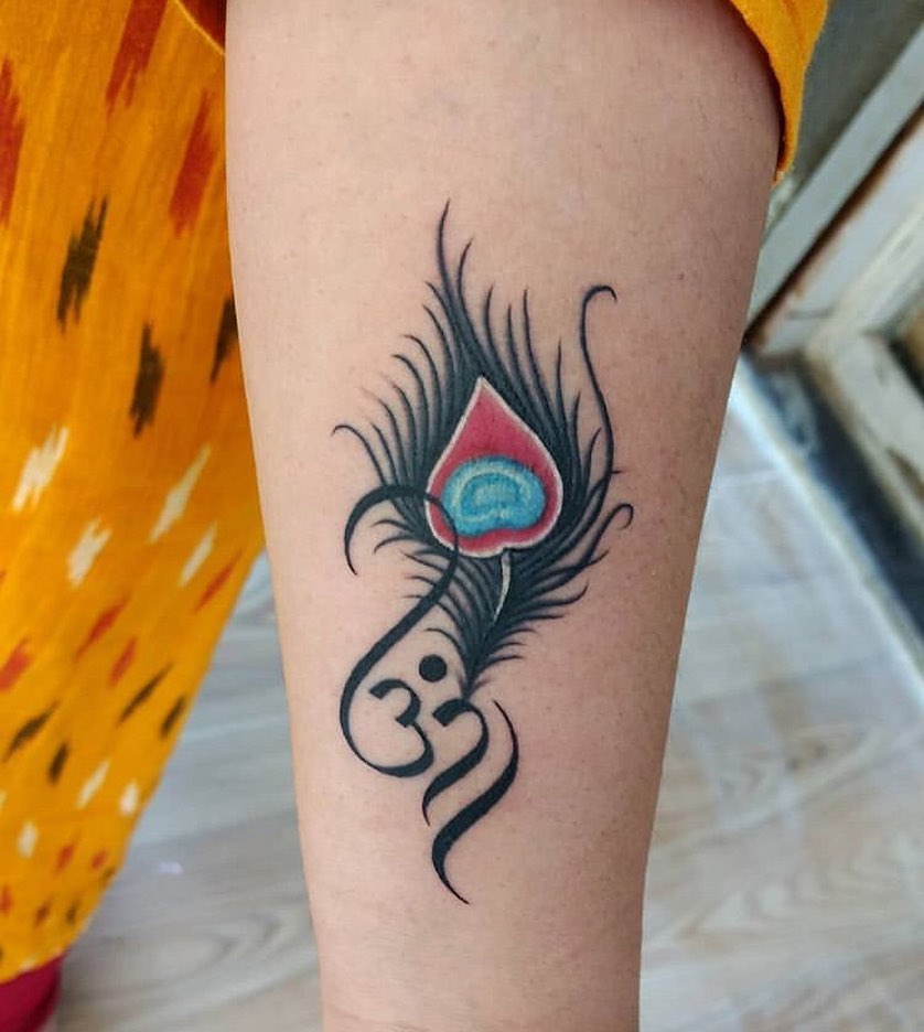Om Peacock Feather Tattoo