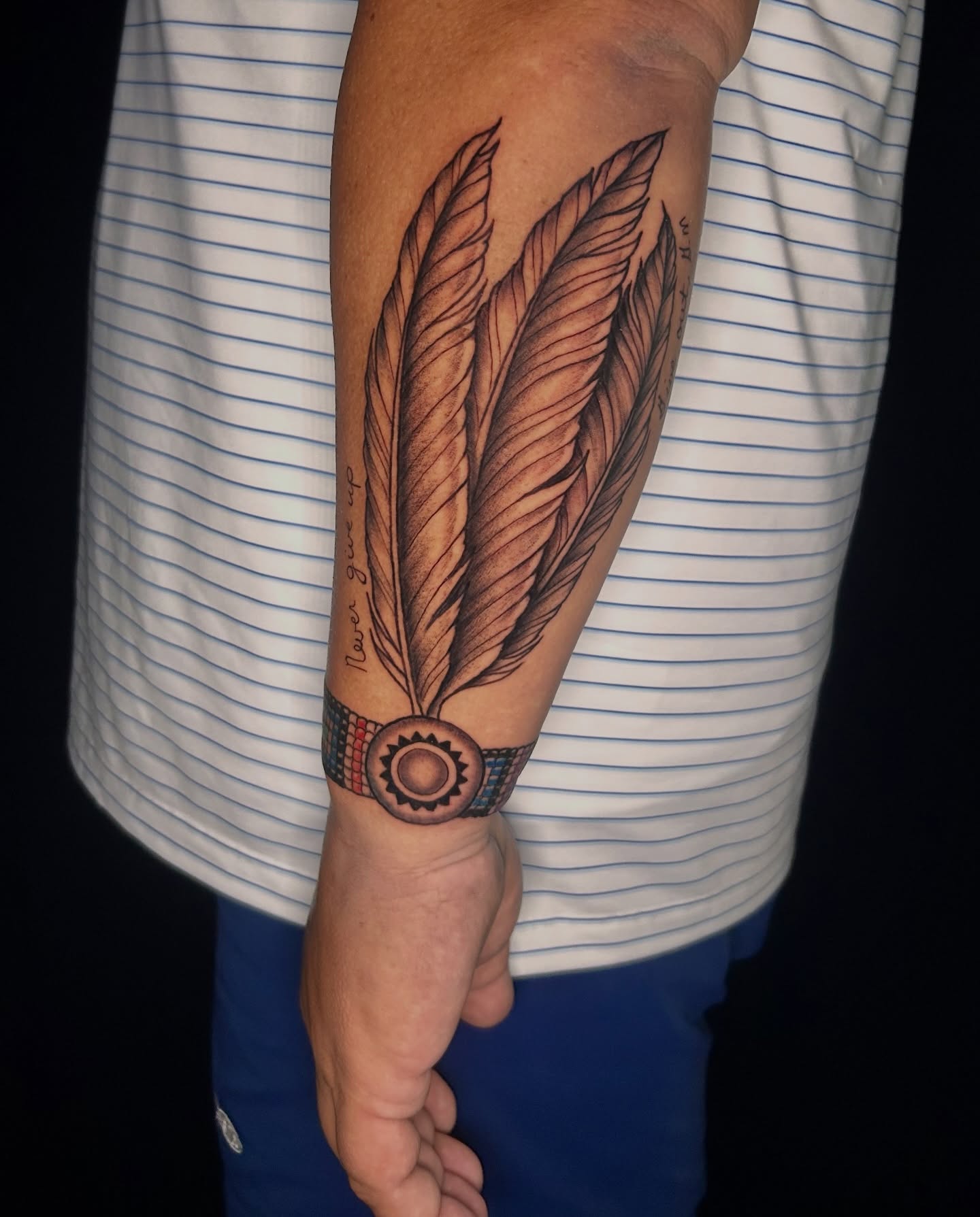 Three Feathers Wristband Tattoo