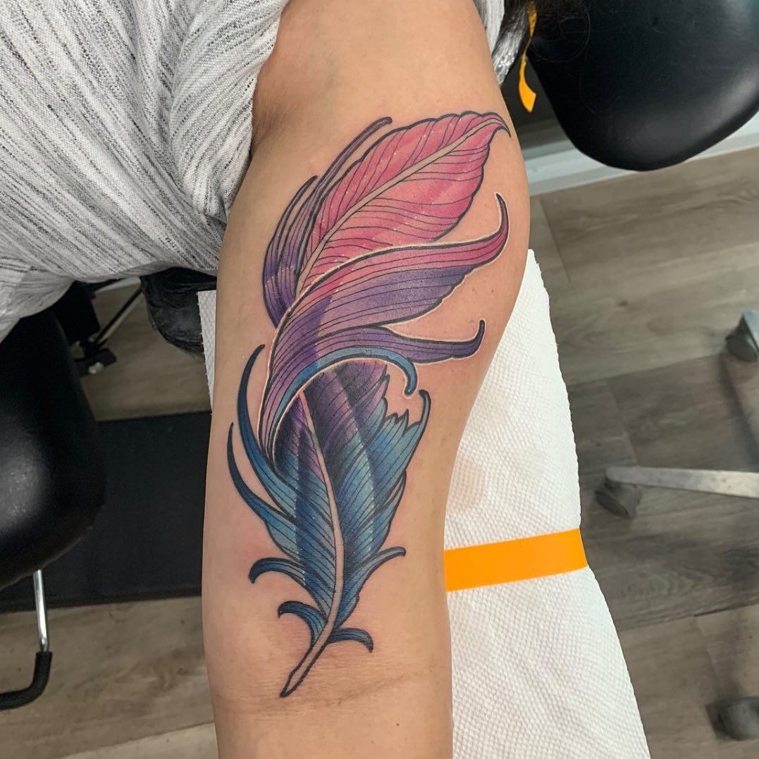 Vibrant Color Feather Tattoo