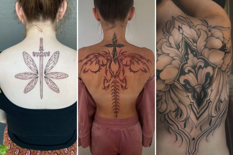 Aesthetic feminine back tattoos and delicate ink ideas collage
