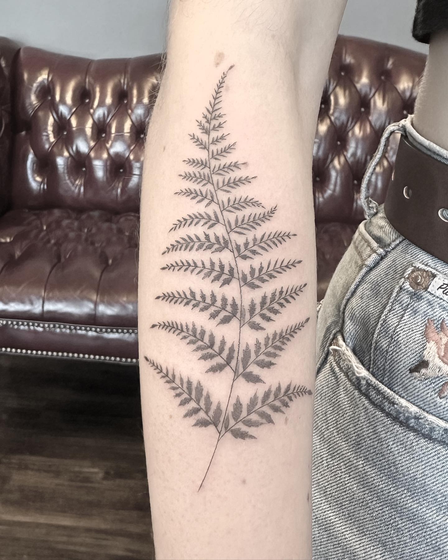 Black And Grey Fern Leaf Tattoo