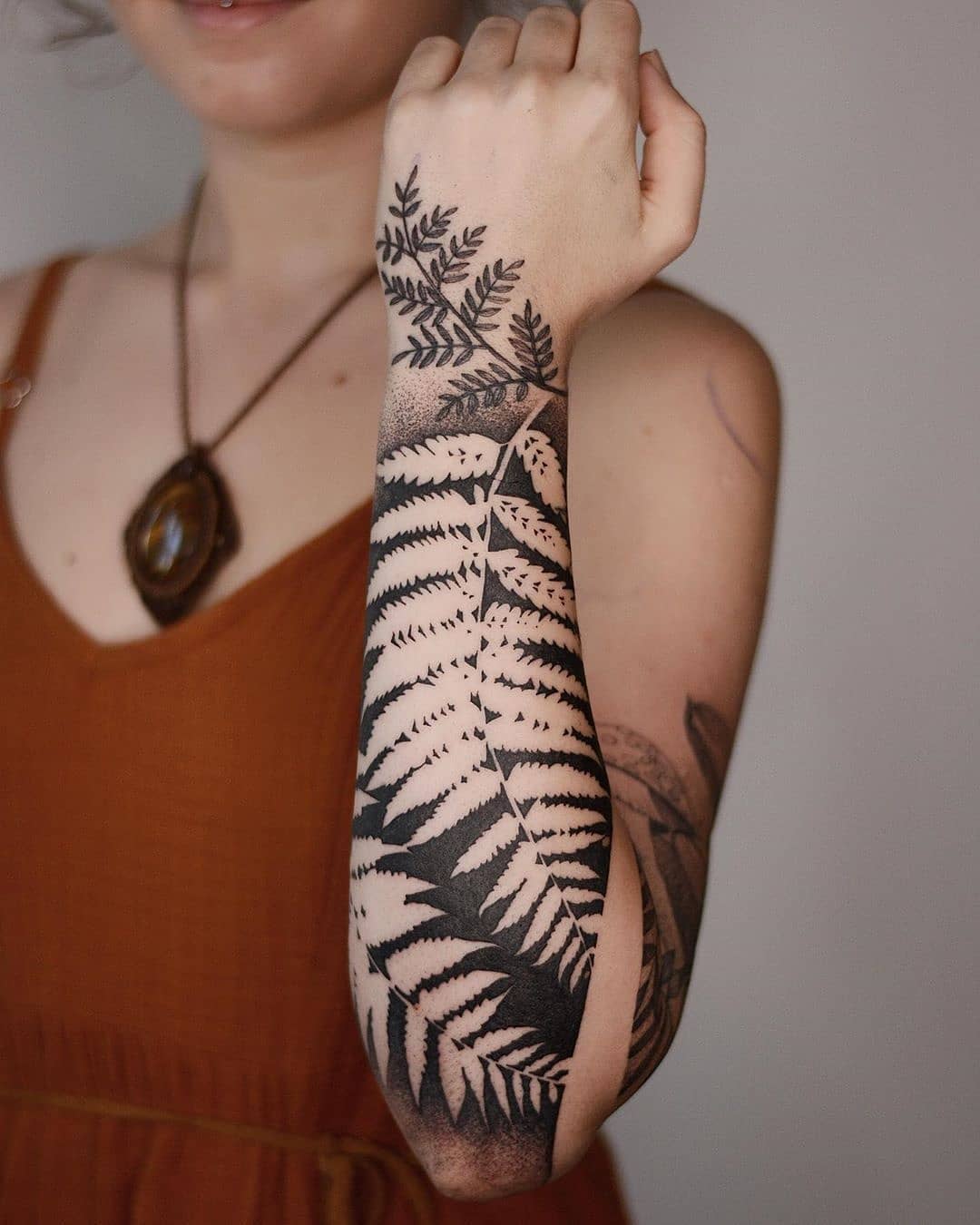 Blackwork Fern Sleeve Tattoo