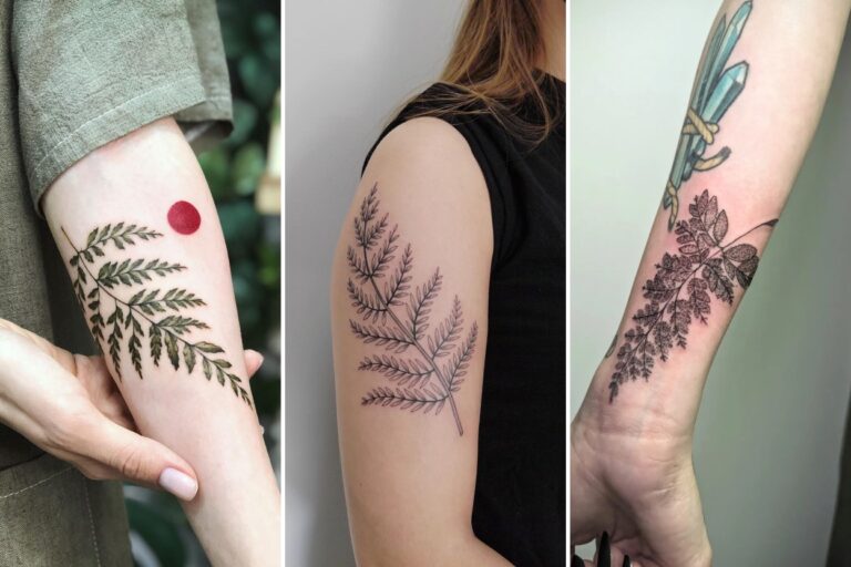 Aesthetic fern tattoo designs and delicate ink ideas collage