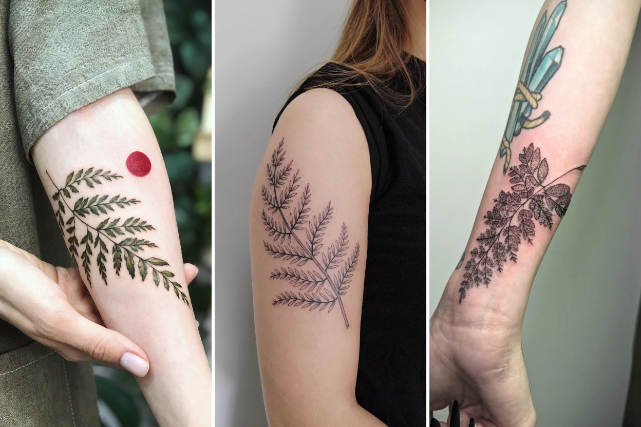 Aesthetic fern tattoo designs and delicate ink ideas collage